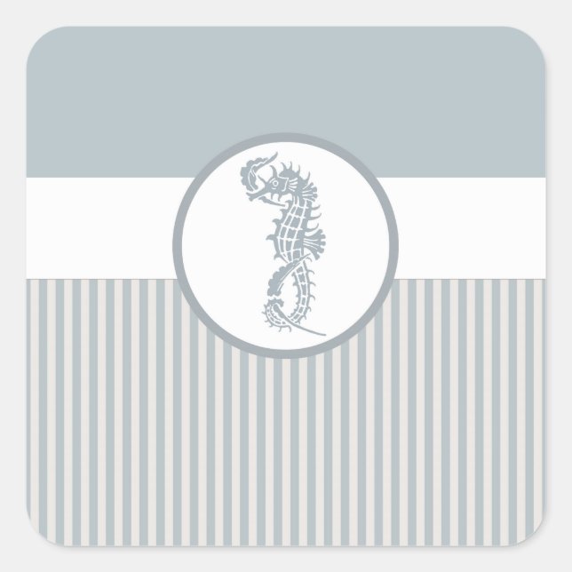 Seahorse Blue Classic Nautical Elegant Square Sticker (Front)
