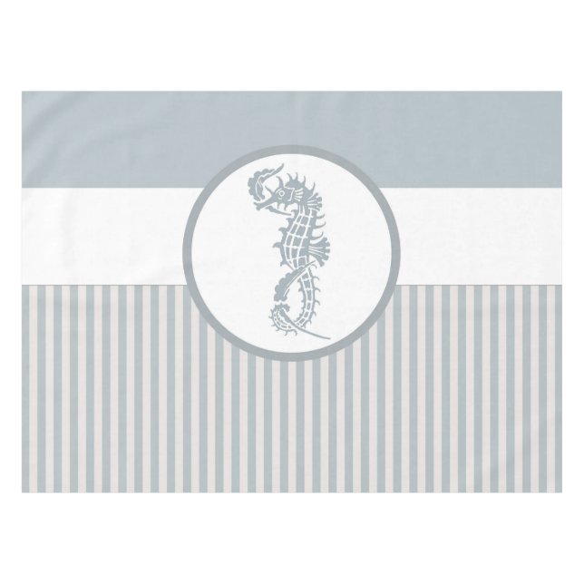 Seahorse Blue Classic Nautical Elegant Tablecloth (Front (Horizontal))