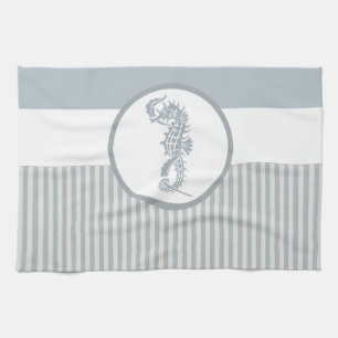Seahorse Blue Classic Nautical Elegant Tea Towel
