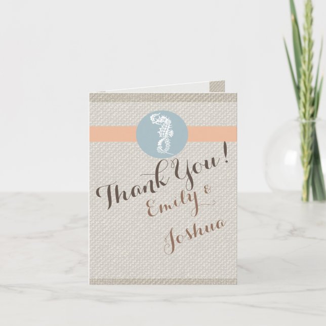 Seahorse Blue Classic Nautical Elegant Thank You Card (Front)