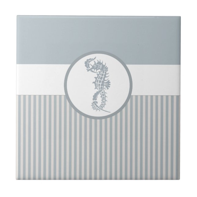 Seahorse Blue Classic Nautical Elegant Tile (Front)