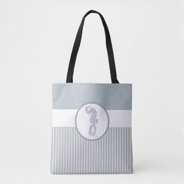 Seahorse Blue Classic Nautical Elegant Tote Bag (Front)