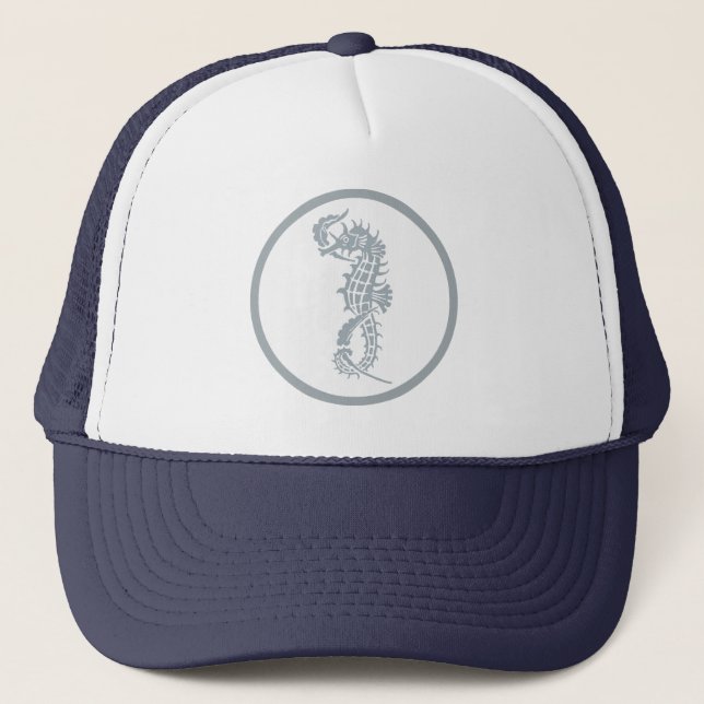 Seahorse Blue Classic Nautical Elegant Trucker Hat (Front)