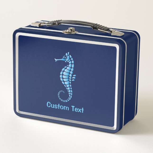 Seahorse Blue Metal Lunch Box (Front)