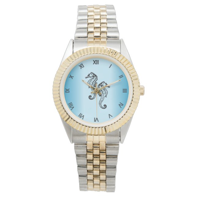 Seahorse Blue Roman Numerals Watch (Front)