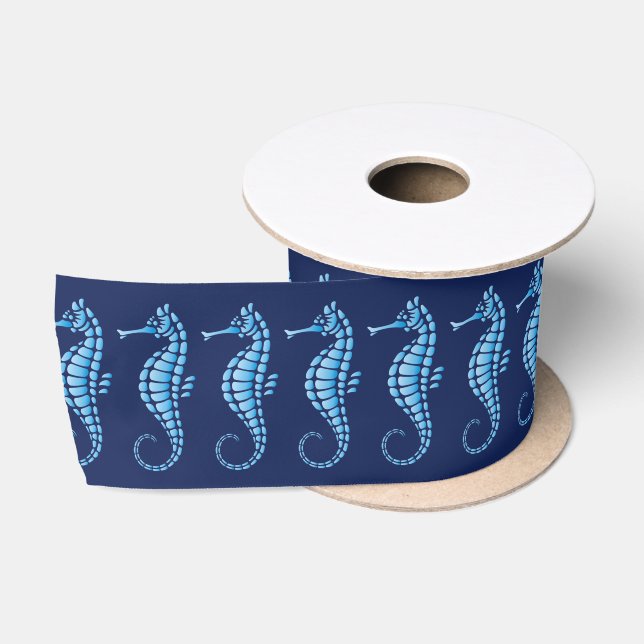 Seahorse Blue Satin Ribbon (Spool)