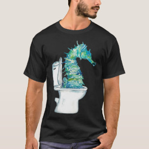 Seahorse brushing teeth bath watercolor T-Shirt