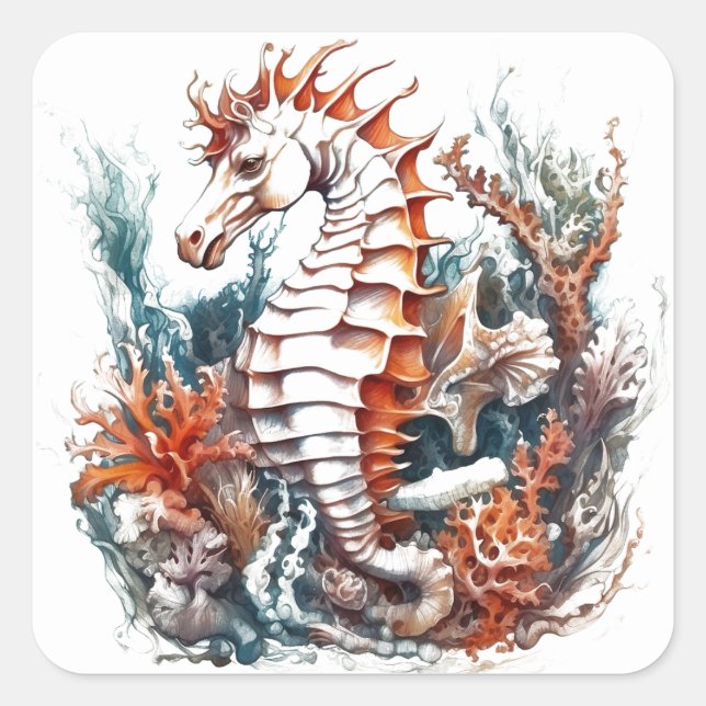 Seahorse Cartoon Square Sticker (Front)