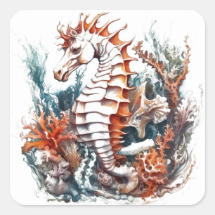 Seahorse Cartoon Square Sticker