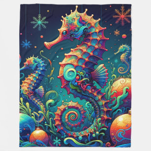 “Seahorse Christmas Wonderland” Fleece Blanket