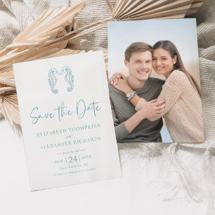 Seahorse Coastal Beach Aqua Blue Wedding Save The Date