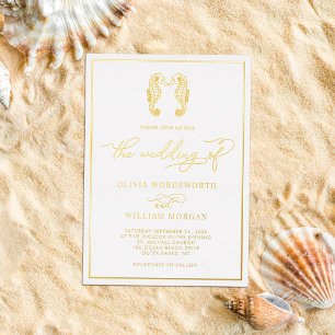 Seahorse Coastal Beach Elegant Script Wedding 