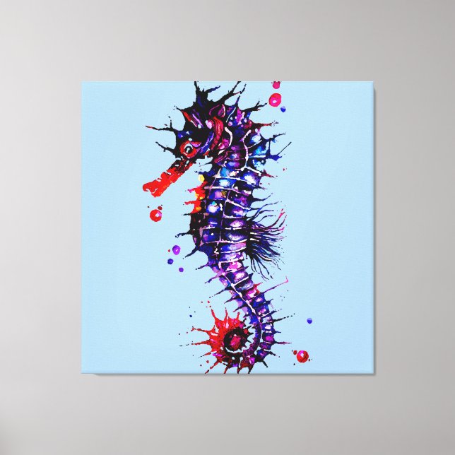Seahorse Colourful Watercolor Canvas Print (Front)