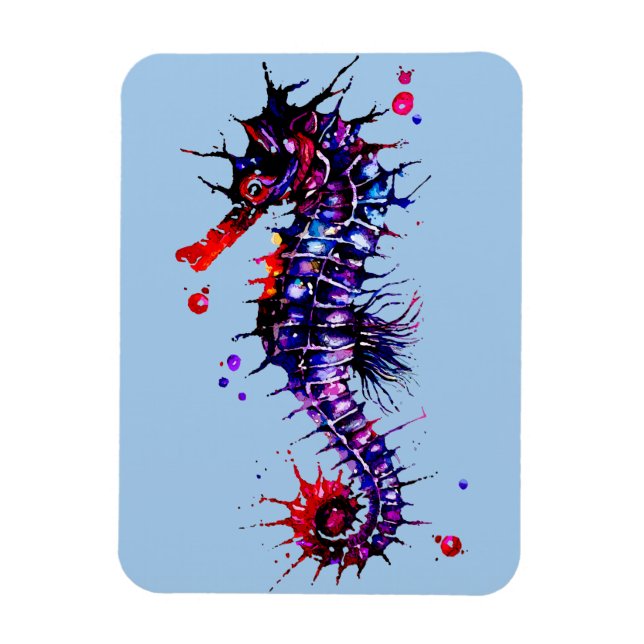 Seahorse Colourful Watercolor Magnet (Vertical)