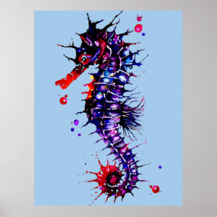 Seahorse Colourful Watercolor Poster