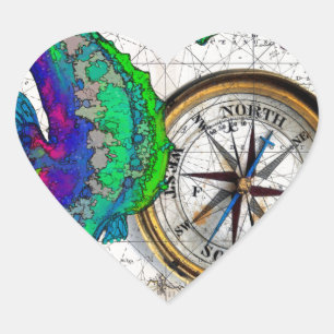 Seahorse Compass Collage Heart Sticker