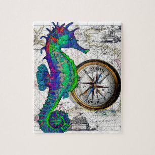 Seahorse Compass Collage Jigsaw Puzzle