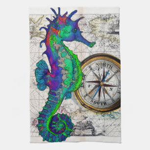 Seahorse Compass Tea Towel