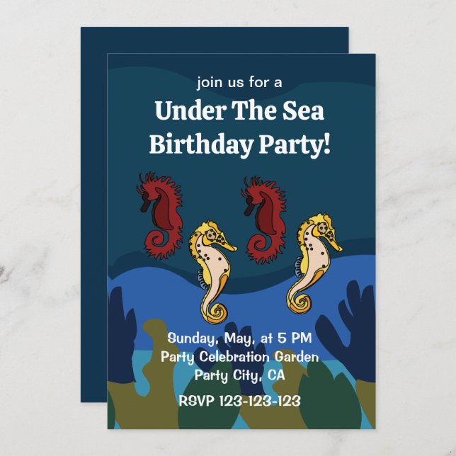 Seahorse Coral Under The Sea Birthday Party Invitation (Front/Back)