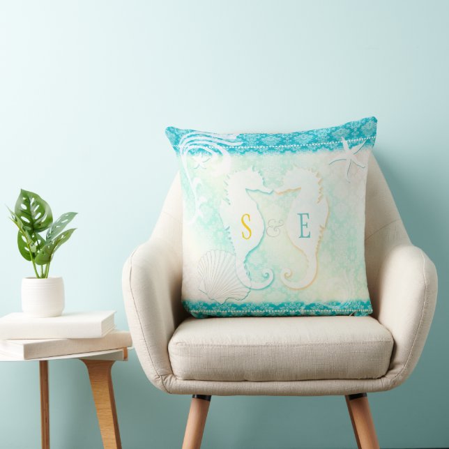Seahorse Couple Beach House Cushion (Chair)