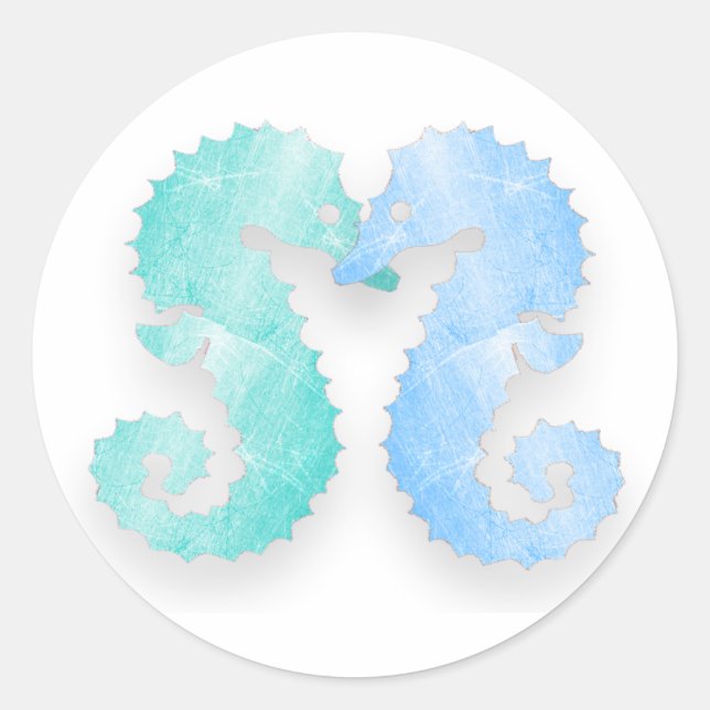 Seahorse Couple Blue Green Seahorses Kiss Stickers (Front)
