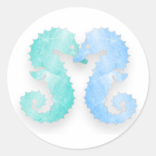 Seahorse Couple Blue Green Seahorses Kiss Stickers