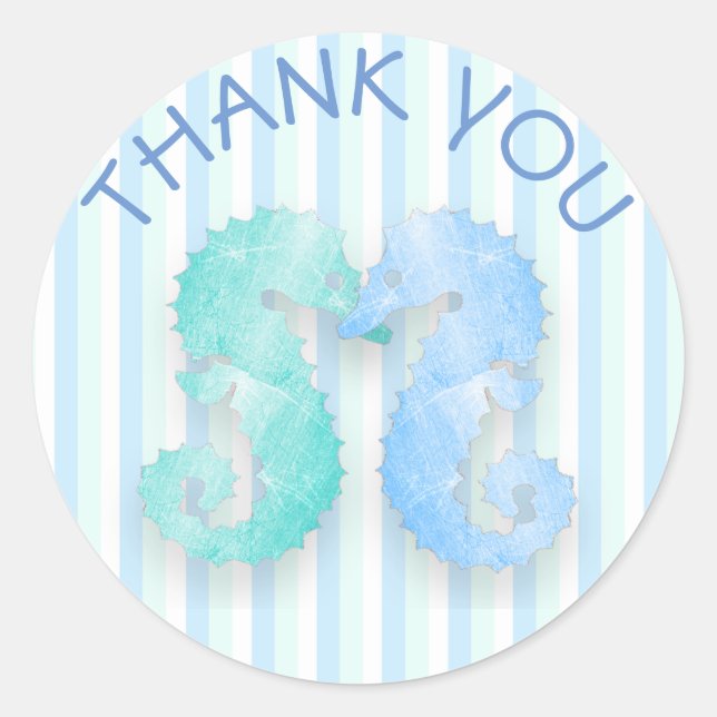 Seahorse Couple Blue Green Seahorses Kiss Stickers (Front)