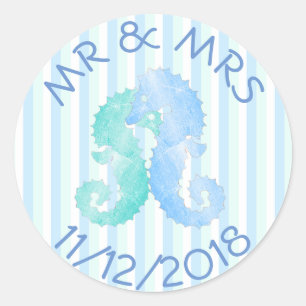 Seahorse Couple Blue Green Seahorses Stickers