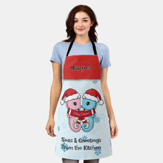 Seahorse Couple Personalized Christmas Apron