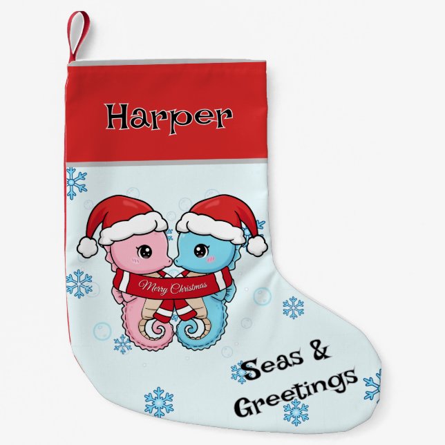 Seahorse Couple Personalized Christmas Stocking (Front)