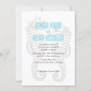 Seahorse Couple Summer Beach Wedding Invitation