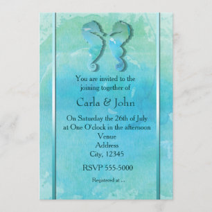 Seahorse Couple Watercolor Beach Wedding Invite