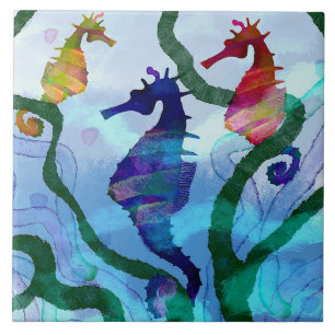 Seahorse Dance Ceramic Kitchen Tile
