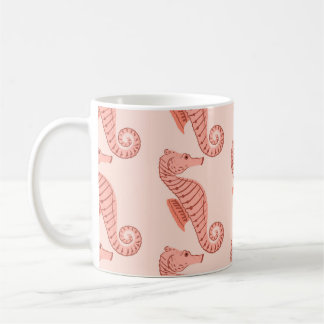 Seahorse doodle ornament: pink background. coffee mug