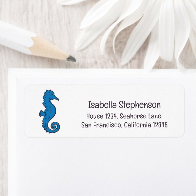 Seahorse Doodle Sketch Minimal Return Address (Insitu)