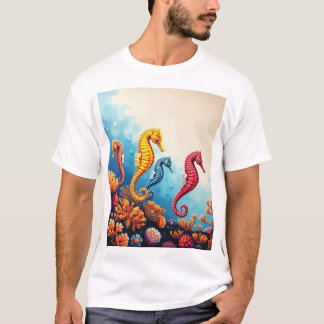 "Seahorse Family T-Shirt: Ocean Serenity Design" T-Shirt