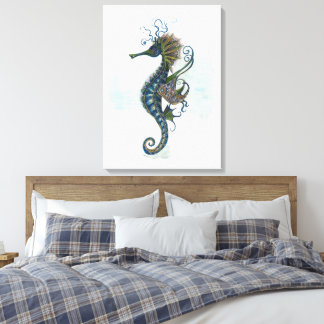 Seahorse fantasy, blue green artwork canvas print