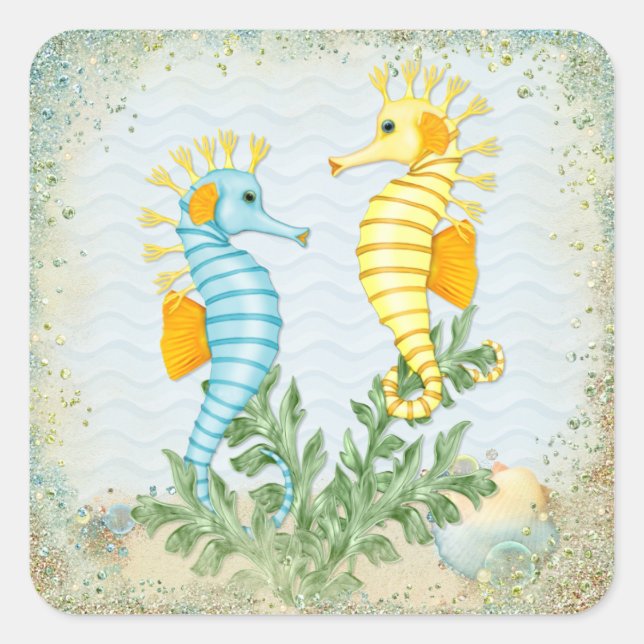 Seahorse Fantasy Square Sticker (Front)