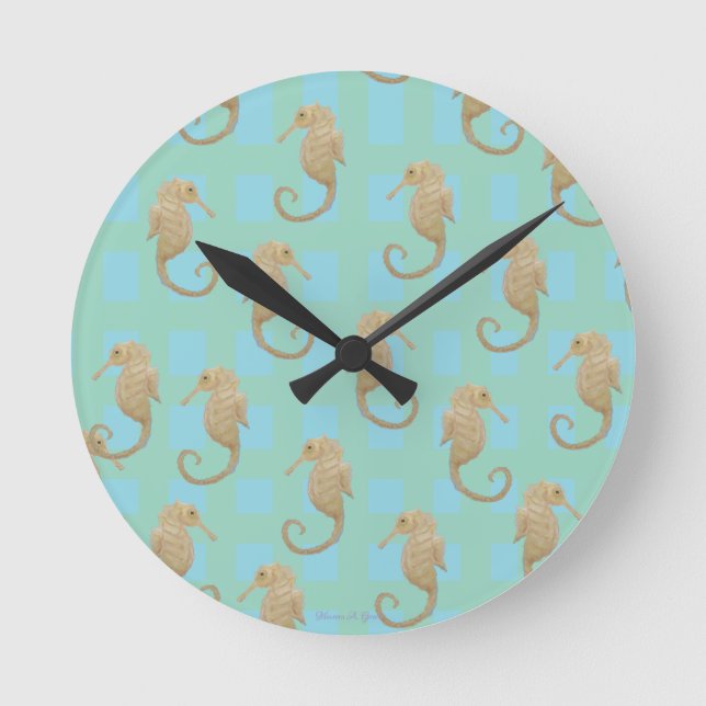 Seahorse Fish Maureen Girard Courage Ocean Healin Round Clock (Front)