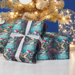 Seahorse fish Under the Sea Christmas Party Wrapping Paper