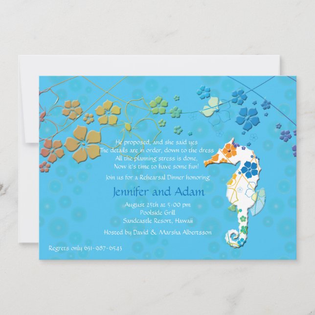 Seahorse Floral Rehearsal Dinner Party Invitation (Front)