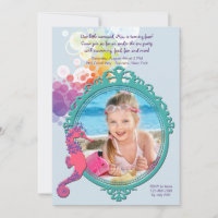 Seahorse Frame Photo Birthday Party Invitation