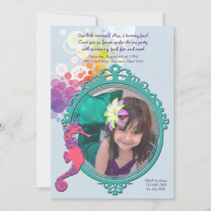 Seahorse Frame Photo Birthday Party Invitation