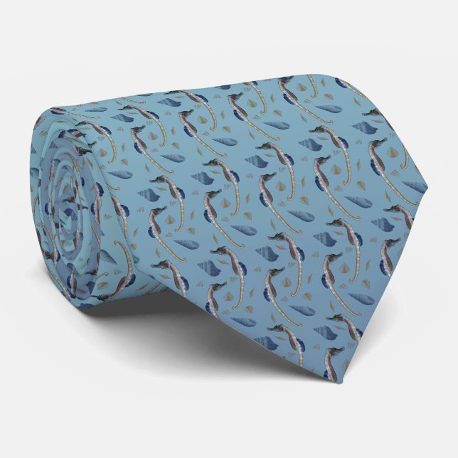 Seahorse Frenzy Tie (Blue Mix) (Rolled)