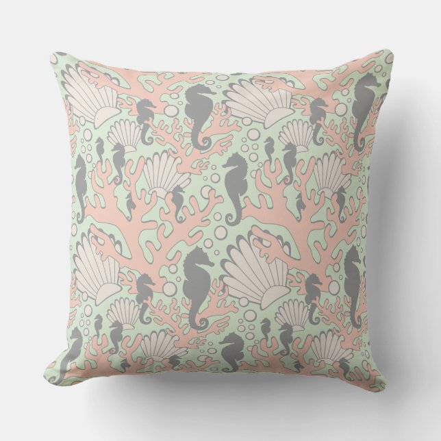 Seahorse Gardens Ocean Throw Pillow (Front)