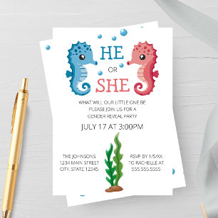 Seahorse Gender Reveal Party Invitation