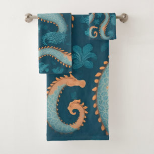 Seahorse Geometric Colourful Personalised Pattern Bath Towel Set