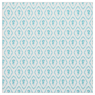 Seahorse Geometric Diamond Blue White Patterned Fabric
