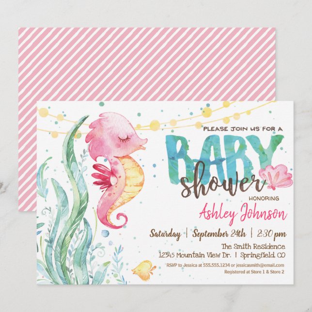 Seahorse, Girl Baby Shower invitation (Front/Back)