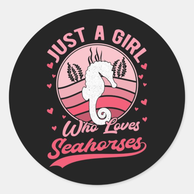 Seahorse Girl Kawaii Sea Horse Lover Classic Round Sticker (Front)